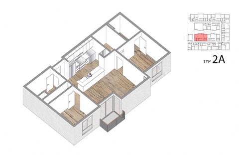 Floor plan for 2 beds, 2 baths, 884 sqft